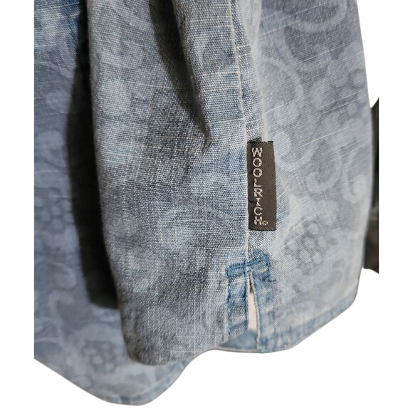 Woolrich Denim Shirt Jacket Snap Front Pockets Blue Floral Womens Size XL - Picture 9 of 10